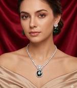 Western party wear silver plated chain pendant set