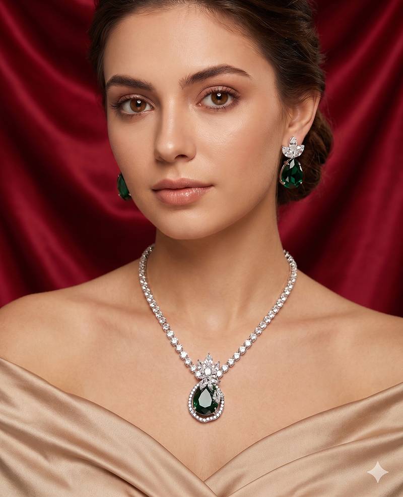 Western party wear silver plated chain pendant set