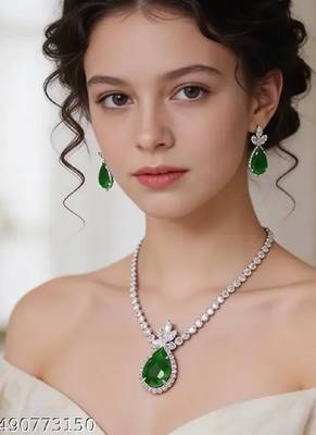 Western party wear silver plated chain pendant set 3