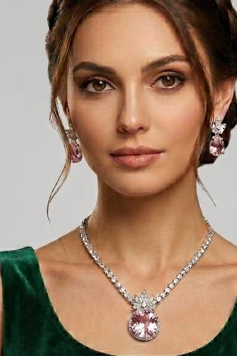 Western party wear silver plated chain pendant set