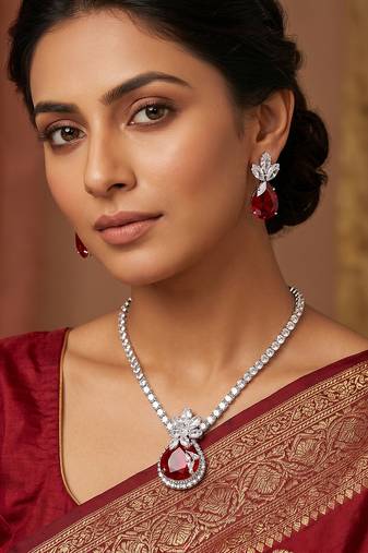 Western party wear silver plated chain pendant set
