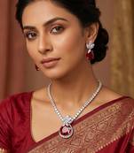 Western party wear silver plated chain pendant set