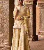 Lemon yellow embroidered silk chanderi sharara set