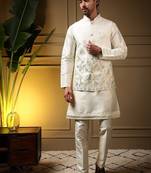 Designer heavy silk embroidered daman work koti kurta with pant set