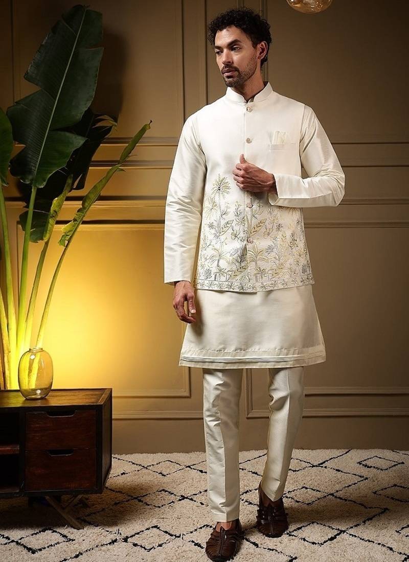 Designer heavy silk embroidered daman work koti kurta with pant set