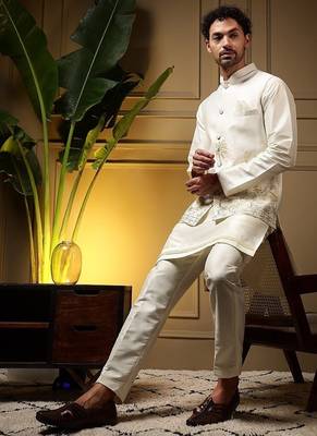 Designer heavy silk embroidered daman work koti kurta with pant set 2