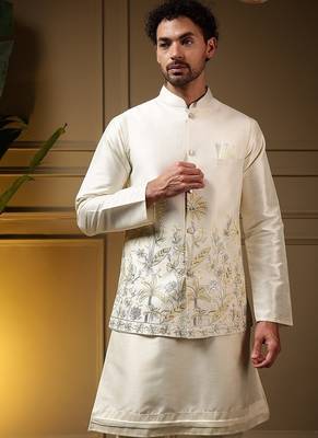 Designer heavy silk embroidered daman work koti kurta with pant set 3