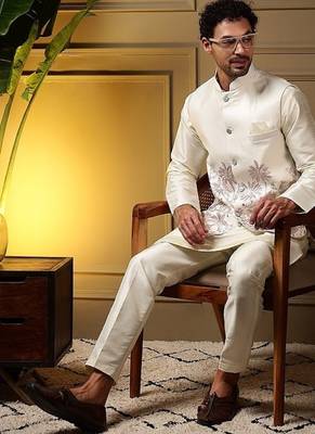 Designer heavy silk embroidered daman work koti kurta with pant set 2
