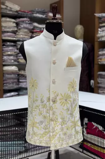 Designer heavy silk embroidered daman work koti kurta with pant set