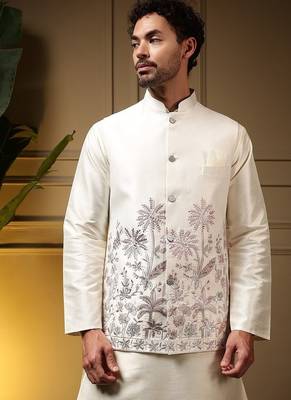 Designer heavy silk embroidered daman work koti kurta with pant set 3