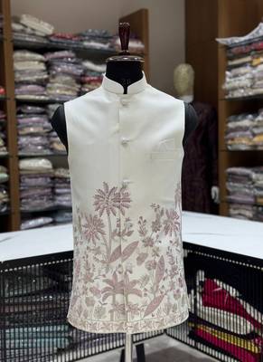 Designer heavy silk embroidered daman work koti kurta with pant set 4