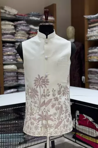Designer heavy silk embroidered daman work koti kurta with pant set