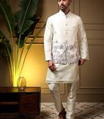Designer heavy silk embroidered daman work koti kurta with pant set