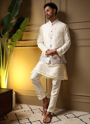 Designer heavy silk embroidered daman work koti kurta with pant set 2