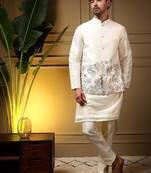 Designer heavy silk embroidered daman work koti kurta with pant set