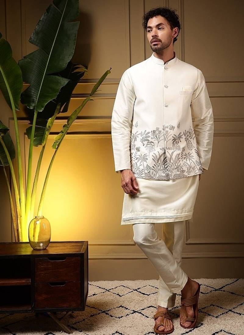 Designer heavy silk embroidered daman work koti kurta with pant set