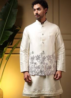 Designer heavy silk embroidered daman work koti kurta with pant set 3