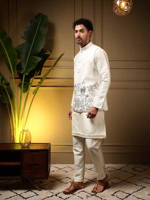 Designer heavy silk embroidered daman work koti kurta with pant set 2
