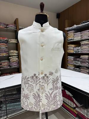 Designer heavy silk embroidered daman work koti kurta with pant set 4
