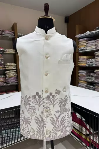 Designer heavy silk embroidered daman work koti kurta with pant set