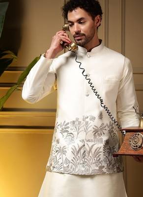 Designer heavy silk embroidered daman work koti kurta with pant set 3