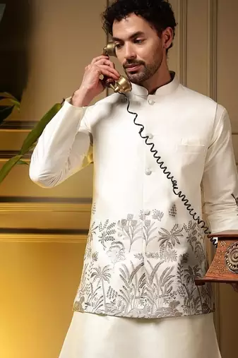 Designer heavy silk embroidered daman work koti kurta with pant set