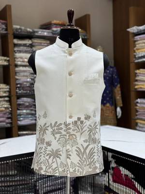 Designer heavy silk embroidered daman work koti kurta with pant set 4