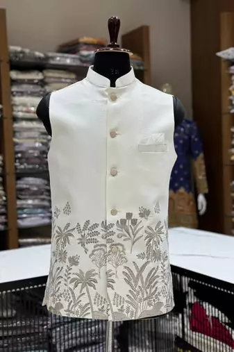 Designer heavy silk embroidered daman work koti kurta with pant set