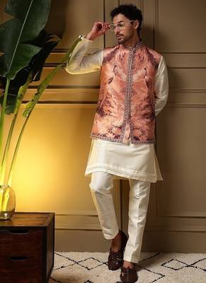 Designer jecquard 3d weaving jecket with kurta payjama haldi outfit 2