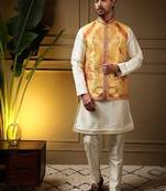 Designer jecquard 3d weaving jecket with kurta payjama haldi outfit