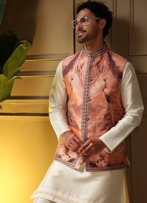 Designer jecquard 3d weaving jecket with kurta payjama haldi outfit 3