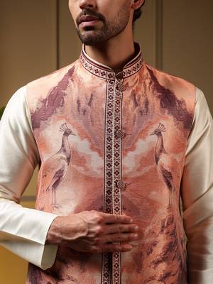 Designer jecquard 3d weaving jecket with kurta payjama haldi outfit 4