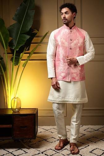 Designer jecquard 3d weaving jecket with kurta payjama haldi outfit