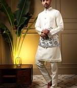 Designer heavy silk embroidered daman work koti kurta with pant set
