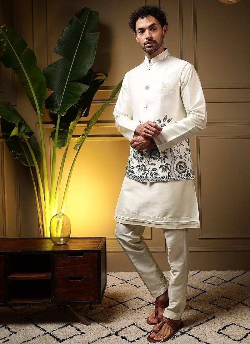 Designer heavy silk embroidered daman work koti kurta with pant set