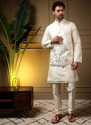 Designer heavy silk embroidered daman work koti kurta with pant set 1