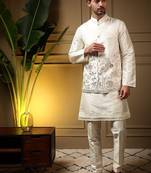Designer heavy silk embroidered daman work koti kurta with pant set