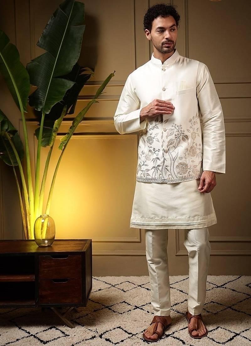 Designer heavy silk embroidered daman work koti kurta with pant set
