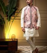 Designer jecquard 3d weaving jecket with kurta payjama haldi outfit