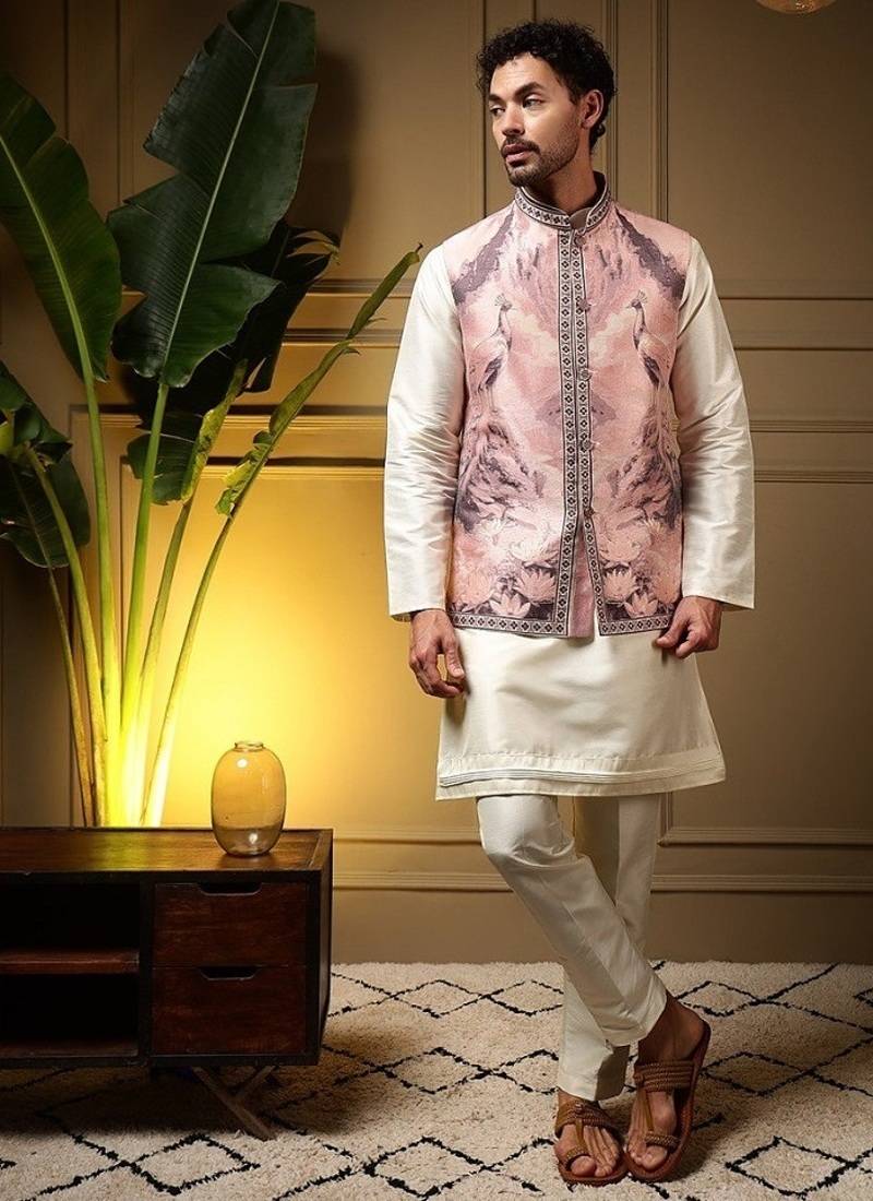 Designer jecquard 3d weaving jecket with kurta payjama haldi outfit
