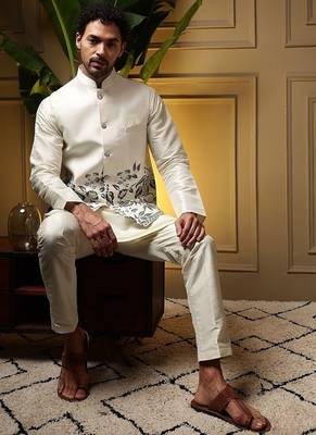 Designer heavy silk embroidered daman work koti kurta with pant set 2