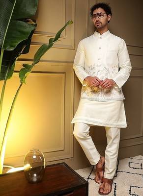 Designer heavy silk embroidered daman work koti kurta with pant set 2