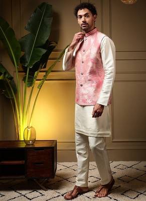Designer jecquard 3d weaving jecket with kurta payjama haldi outfit 2