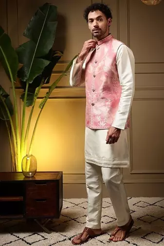 Designer jecquard 3d weaving jecket with kurta payjama haldi outfit