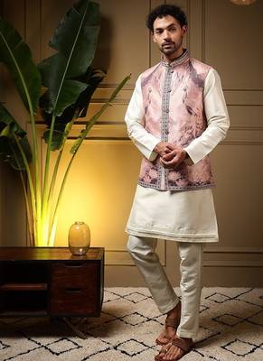 Designer jecquard 3d weaving jecket with kurta payjama haldi outfit 2