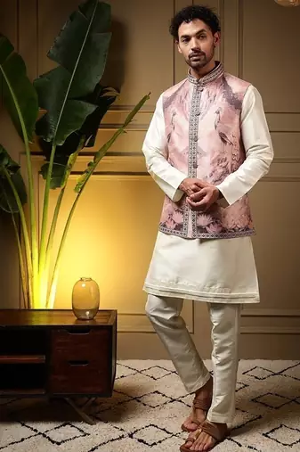 Designer jecquard 3d weaving jecket with kurta payjama haldi outfit