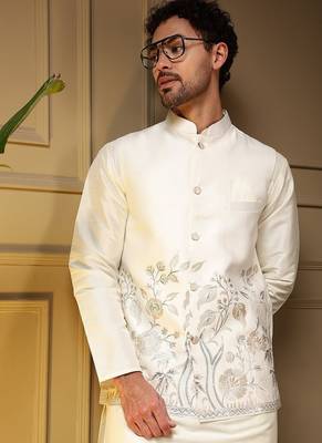 Designer heavy silk embroidered daman work koti kurta with pant set 3