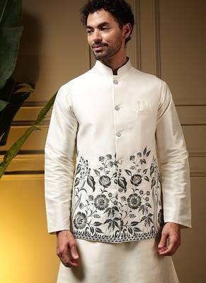 Designer heavy silk embroidered daman work koti kurta with pant set 3