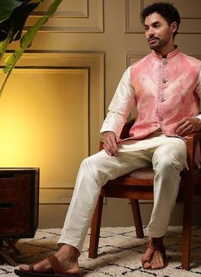 Designer jecquard 3d weaving jecket with kurta payjama haldi outfit 3