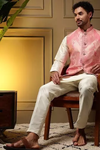 Designer jecquard 3d weaving jecket with kurta payjama haldi outfit